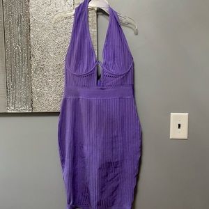 Purple halter neck bandage dress